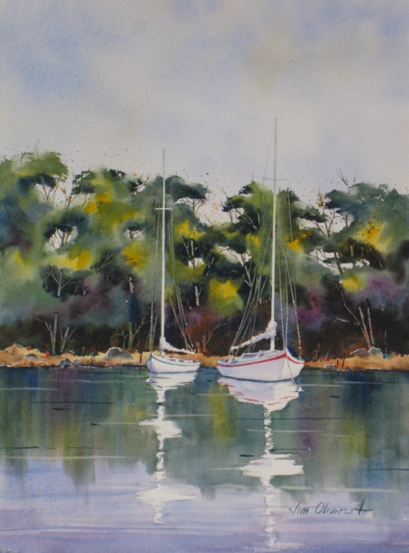 seascape, landscape, sailboat, original watercolor painting, oberst